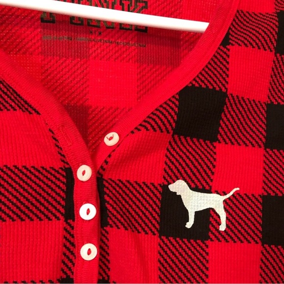 Victoria Secret Pink Cozy I Only Sleep Buffalo Plaid Waffle Sleep Shirt Top New - Picture 7 of 12